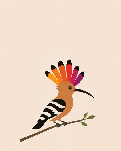 A hoopoe perched on a branch, with a colourful raised crest and black-and-white wings